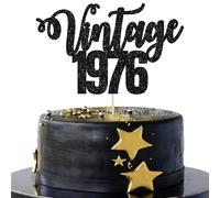 Gyufise 1 Pack Vintage 1976 Cake Topper Glitter Happy 50th Birthday Cake Decorations for 50th Men and Women Birthday 50 Fabulous and Happy Fifty Party Supplies Black