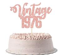 Gyufise 1 Pack Vintage 1976 Cake Topper Glitter Happy 50th Birthday Cake Decorations for 50th Men and Women Birthday 50 Fabulous and Happy Fifty Party Supplies Rose Gold