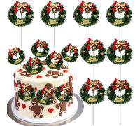 Gyufise 10Pcs Merry Christmas Cake Toppers Mini Three-Dimensional Christmas Tree Bell Garland Cupcake Toppers for DIY Cake Dessert Christmas Decorations Party Supplies