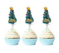 Gyufise 10Pcs Merry Christmas Trees Cake Toppers Snowflake Star Trees Christmas Decoration for Xmas Twinkle DIY Glitter First Birthday Cupcake Toppers