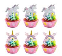 Gyufise 10pcs Unicorn Cupcake Toppers - Rainbow Unicorn Cake Topper Decorations for Boys & Girls Birthday Parties