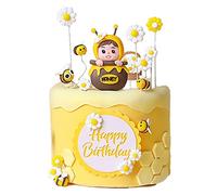 Gyufise 11Pcs Bumble Bee Cake Toppers Honeycomb Flower Oh Babee Cupcake Picks Gender Reveal Cake Decorations for Baby Shower Kids Boys Girls Birthday Party Supplies