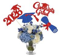 Gyufise 12Pcs 2026 Graduation Centerpiece Sticks Class of 2026 Congrats Grad Diploma Graduation Cap Table Flower Centerpiece Sticks for 2026 Theme Party Supplies Red Blue