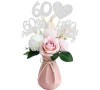 Gyufise 12Pcs 60th Anniversary Centerpiece Sticks Double Sided Gold Glitter Heart 60 Diamond Wedding Anniversary Table Flower Centerpieces for Cheers to 60 Years Blessed & Loved Wedding Party Supplies