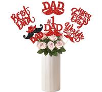 Gyufise 12Pcs Happy Father's Day Centerpiece Sticks Assembled Glitter #1 Dad Best Dad World's Best Dad Table Centerpiece Sticks for Father's Day Theme Men Birthday Party Supplies Red 1