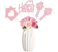 Gyufise 12Pcs Sweet Home Centerpiece Sticks Double Sided Key Housewarming Table Flower Centerpieces Sticks Welcome New Home Decorations for New Home House Warming Party Supplies Pink