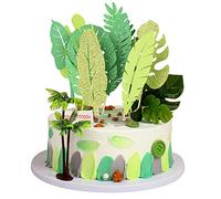 Gyufise 16Pcs Tropical Leaves Cake Toppers Glitter Palm Turtle Leaves Cake Toppers Green Leaf Forest Cupcake Plant Leaf Tropical Birthday Jungle Hawii Theme Birthday Party Cake Decorations
