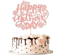 Gyufise 1Pc 1 Pack Rose Gold Glitter Happy Mother's Day Cake Toppers Mom Cake Picks Cake Decoration Party Supplies for Mother's Day Party Cake Decorations