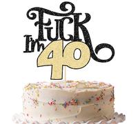 Gyufise 1Pc 40th Birthday Cake Topper Funny Black Gold Glitter 40 & Fabulous Forty Birthday Cake Pick for Cheers to 40 Years Old Birthday Anniversary Party Cake Decorations