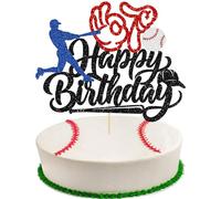 Gyufise 1Pc 6 7 Happy Birthday Cake Topper Glitter Baseball Birthday Cake Decor Red 6 Green 7 Decorations for Boy Girl 7 Years Old Anniversary Party Supplies Red