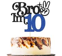 Gyufise 1Pc Brother I'm 10 Cake Topper Glitter Happy 10th Birthday Cake Pick Bro I'm 10 Cake Decoration It's My 10th Birthday Decorations for Boy Cheers to 10 Years Old Party Supplies Blue Black