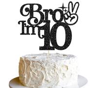 Gyufise 1Pc Brother I'm 10 Cake Topper Glitter Happy 10th Birthday Cake Pick Bro I'm 10 Cake Decoration It's My 10th Birthday Decorations for Boys Cheers to 10 Years Old Birthday Party Supplies Black