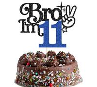 Gyufise 1Pc Brother I'm 11 Cake Topper Glitter Happy 11th Birthday Cake Pick Bro I'm 11 Cake Decoration It's My 11th Birthday Decorations for Boy Cheers to 11 Years Old Party Supplies Blue Black