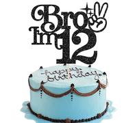 Gyufise 1Pc Brother I'm 12 Cake Topper Glitter Happy 12th Birthday Cake Pick Bro I'm 12 Cake Decoration It's My 12th Birthday Decorations for Boys Cheers to 12 Years Old Birthday Party Supplies Black