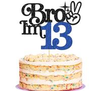 Gyufise 1Pc Brother I'm 13 Cake Topper Glitter Happy 13th Birthday Cake Pick Bro I'm 13 Cake Decoration It's My 13th Birthday Decorations for Boy Cheers to 13 Years Old Party Supplies Blue Black