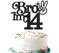 Gyufise 1Pc Brother I'm 14 Cake Topper Glitter Happy 14th Birthday Cake Pick Bro I'm 14 Cake Decoration It's My 14th Birthday Decorations for Boys Cheers to 14 Years Old Birthday Party Supplies Black