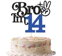 Gyufise 1Pc Brother I'm 14 Cake Topper Glitter Happy 14th Birthday Cake Pick Bro I'm 14 Cake Decoration It's My 14th Birthday Decorations for Boy Cheers to 14 Years Old Party Supplies Blue Black