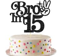 Gyufise 1Pc Brother I'm 15 Cake Topper Glitter Happy 15th Birthday Cake Pick Bro I'm 15 Cake Decoration It's My 15th Birthday Decorations for Boys Cheers to 15 Years Old Birthday Party Supplies Black