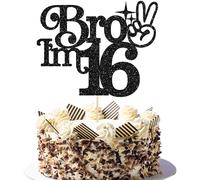 Gyufise 1Pc Brother I'm 16 Cake Topper Glitter Happy 16th Birthday Cake Pick Bro I'm 16 Cake Decoration It's My 16th Birthday Decorations for Boys Cheers to 16 Years Old Birthday Party Supplies Black