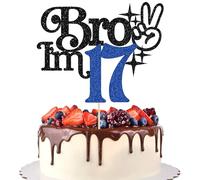 Gyufise 1Pc Brother I'm 17 Cake Topper Glitter Happy 17th Birthday Cake Pick Bro I'm 16 Cake Decoration It's My 17th Birthday Decorations for Boy Cheers to 17 Years Old Party Supplies Blue Black