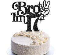 Gyufise 1Pc Brother I'm 17 Cake Topper Glitter Happy 17th Birthday Cake Pick Bro I'm 16 Cake Decoration It's My 17th Birthday Decorations for Boys Cheers to 17 Years Old Birthday Party Supplies Black