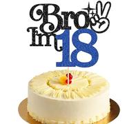 Gyufise 1Pc Brother I'm 18 Cake Topper Glitter Happy 18th Birthday Cake Pick Bro I'm 18 Cake Decoration It's My 18th Birthday Decorations for Boy Cheers to 18 Years Old Party Supplies Blue Black