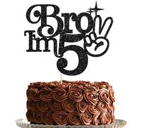 Gyufise 1Pc Brother I'm 5 Cake Topper Glitter Happy 5th Birthday Cake Pick Bro I'm 5 Cake Decoration It's My 5th Birthday Decorations for Boys Cheers to 5 Years Old Birthday Party Supplies Black