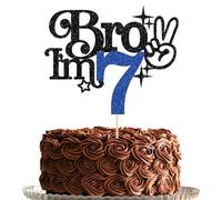 Gyufise 1Pc Brother I'm 7 Cake Topper Glitter Happy 7th Birthday Cake Pick Bro I'm 7 Cake Decoration It's My 7th Birthday Decorations for Boy Cheers to 7 Years Old Party Supplies Blue Black