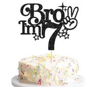 Gyufise 1Pc Brother I'm 7 Cake Topper Glitter Happy 7th Birthday Cake Pick Bro I'm 7 Cake Decoration It's My 7th Birthday Decorations for Boys Cheers to 7 Years Old Birthday Party Supplies Black