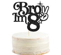 Gyufise 1Pc Brother I'm 8 Cake Topper Glitter Happy 8th Birthday Cake Pick Bro I'm 8 Cake Decoration It's My 8th Birthday Decorations for Boys Cheers to 8 Years Old Birthday Party Supplies Black