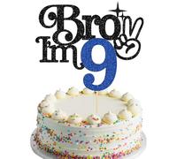 Gyufise 1Pc Brother I'm 9 Cake Topper Glitter Happy 9th Birthday Cake Pick Bro I'm 9 Cake Decoration It's My 9th Birthday Decorations for Boy Cheers to 9 Years Old Party Supplies Blue Black