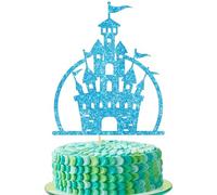 Gyufise 1Pc Castle Cake Topper Glitter Princess Birthday Party Decorations Queen Castle Cake Decorations for Princess Birthday Baby Shower Party Cake Decorations Supplies Blue