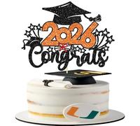 Gyufise 1Pc Class of 2026 Cake Topper Glitter Grad Cap Cake Pick Congrats Grad 2026 Graduation Cake Decorations for 2026 Graduation College Graduate Party Decorations Orange
