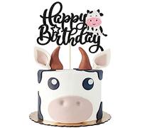 Gyufise 1Pc Cow Happy Birthday Cake Topper Glitter Farm Animals Theme Birthday Cow Cake Decoration for Cow Theme Baby Shower Kids Boys Girls 1st Birthday Party Decorations Supplies