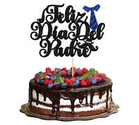 Gyufise 1PC Feliz Dia Del Padre Cake Topper Glitter Feliz Cumpleaños Papa Cake Pick Best Dad Ever Cake Decorations for Happy Father's Day Dad Birthday Party Supplies Black