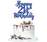 Gyufise 1Pc Glitter 21st Birthday Cake Topper - Fabulous Cheers to 21 Years Old Party Decorations in Blue