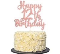 Gyufise 1Pc Happy 12th Birthday Cake Topper Glitter 12 & Fabulous Cheers to 12 Years Old Cake Pick for Celebrating 12th Birthday Anniversary Party Cake Decorations Supplies Rose Gold