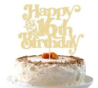 Gyufise 1Pc Happy 16th Birthday Cake Topper Glitter Happy Birthday Cake Pick Cheers to 16 Years for 16th Anniversary Wedding Party Cupcake Decorations Supplies Gold