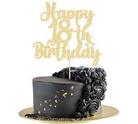 Gyufise 1Pc Happy 18th Birthday Cake Topper Glitter 18 & Fabulous Cheers to 18 Years Old Birthday Cake Pick for Celebrating 18th Birthday Party Cake Decorations Supplies Gold