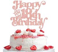 Gyufise 1Pc Happy 18th Birthday Cake Topper Glitter Happy Birthday Cake Pick Cheers to 18 Years for 18th Anniversary Wedding Party Cupcake Decorations Supplies Rose Gold