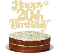 Gyufise 1Pc Happy 20th Birthday Cake Topper Glitter Happy Birthday Cake Pick Cheers to 20 Years for 20th Anniversary Wedding Party Cupcake Decorations Supplies Gold