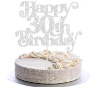 Gyufise 1Pc Happy 30th Birthday Cake Topper Glitter Happy Birthday Cake Pick Cheers to 30 Years for 30th Anniversary Wedding Party Cupcake Decorations Supplies Silver