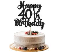 Gyufise 1Pc Happy 40th Birthday Cake Topper Glitter Cheers to 40 Years Old 40th Birthday Cake Pick for Celebrating Anniversary Party Cake Decorations Supplies Black