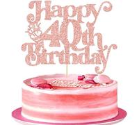 Gyufise 1Pc Happy 40th Birthday Cake Topper Glitter Happy Birthday Cake Pick Cheers to 40 Years for 40th Anniversary Wedding Party Cupcake Decorations Supplies Rose Gold