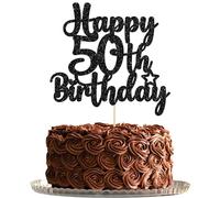 Gyufise 1Pc Happy 50th Birthday Cake Topper Glitter 50 & Fabulous Cheers to 50 Years Old 50th Birthday Cake Pick for Celebrating Anniversary Party Cake Decorations Black