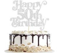 Gyufise 1Pc Happy 50th Birthday Cake Topper Glitter Happy Birthday Cake Pick Cheers to 50 Years for 50th Anniversary Wedding Party Cupcake Decorations Supplies Silver