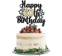 Gyufise 1Pc Happy 60th Birthday Cake Topper Black Gold Glitter Cheers to 60 Years Birthday Cake Pick 60 Fabulous Cake Decoration for Happy 60th Birthday Anniversary Party Supplies