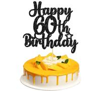 Gyufise 1Pc Happy 60th Birthday Cake Topper Glitter 60 & Cheers to 60 Years Old 60th Birthday Cake Pick for Celebrating 60th Birthday Anniversary Party Cake Decorations Supplies Black