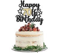 Gyufise 1Pc Happy 70th Birthday Cake Topper Black Gold Glitter Cheers to 70 Years Birthday Cake Pick 70 Fabulous Cake Decoration for Birthday Theme Happy 70th Birthday Party Supplies