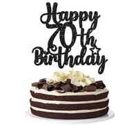 Gyufise 1Pc Happy 70th Birthday Cake Topper Glitter 70 & Fabulous Cheers to 70 Years 70th Birthday Cake Pick for Celebrating 70th Birthday Anniversary Party Cake Decorations Supplies Black